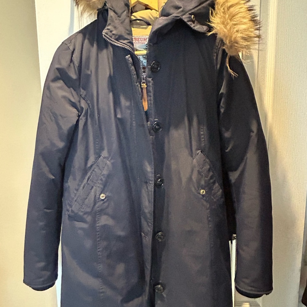 Navy blue winter midi jacket. Duck down very warm.